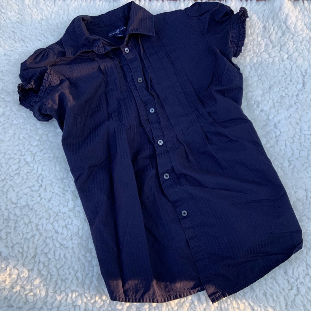 Pretty Gap Button Down Blouse Pleated Ruffle Navy… - image 2